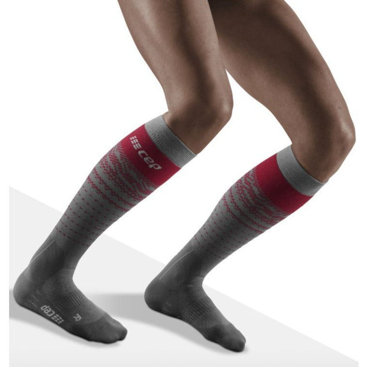 Κάλτσες Ski thermo Merino, γυναικείες, γκρι/κόκκινες - μοντέλο μπροστινής όψης