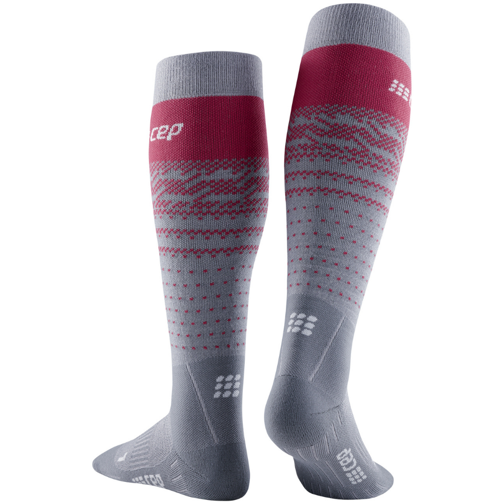 Κάλτσες Ski thermo Merino, γυναικείες, γκρι/κόκκινες - πίσω όψη