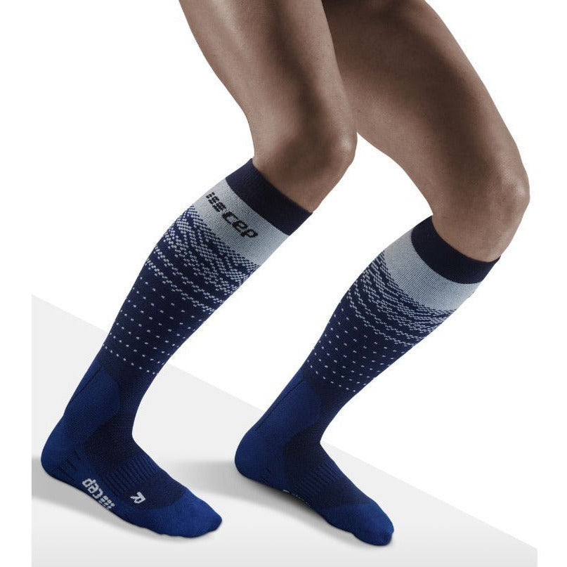 Ski Thermo Merino Socks, Women, Blue/Grey - Front View Model