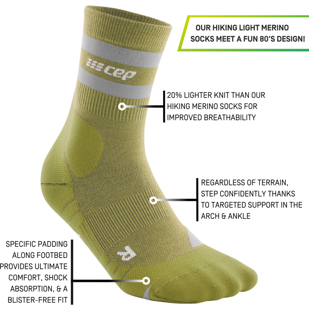 CEP Hiking 80's Socks, Mid Cut, Olive/Grey