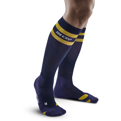 CEP Hiking 80's Socks, Tall, Men, Peacoat/Gold, Side View