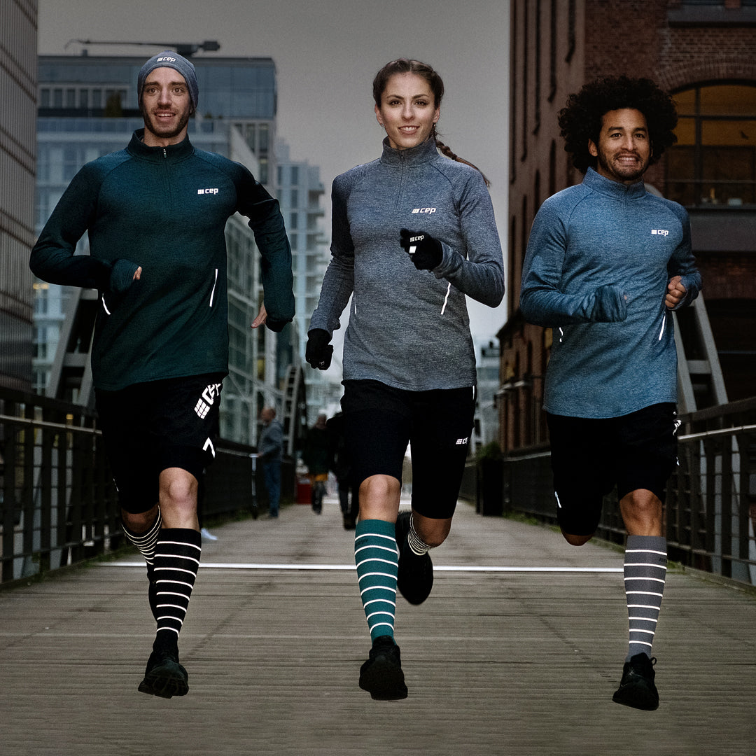 Reflective Tall Compression Socks, Women, Black/Silver, Lifestyle