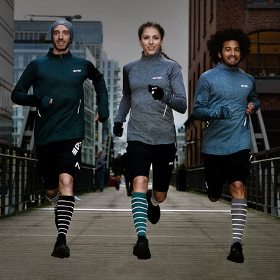 Reflective Tall Compression Socks, Women, Black/Silver, Lifestyle