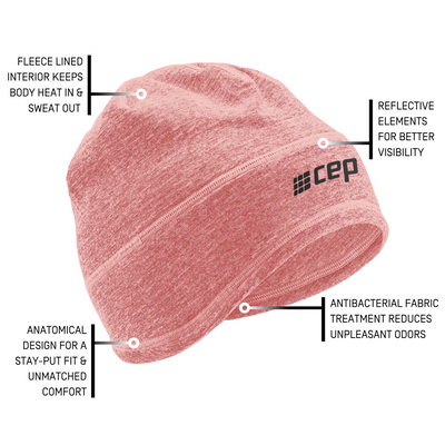 Winter Run Beanie, Rose Melange, Inforgraphics