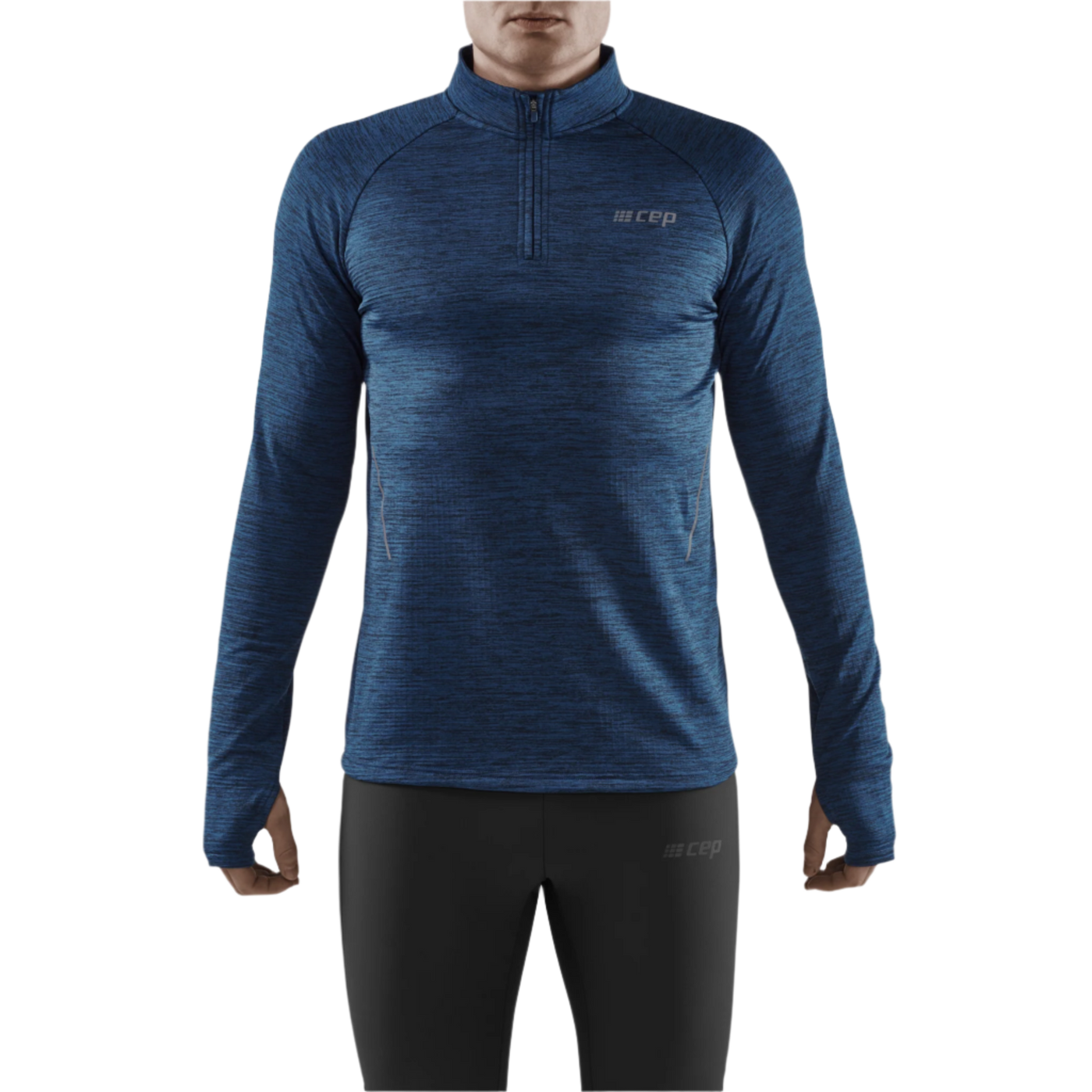 Winter Run Quarter Zip Pullover, Men, Dark Blue Melange