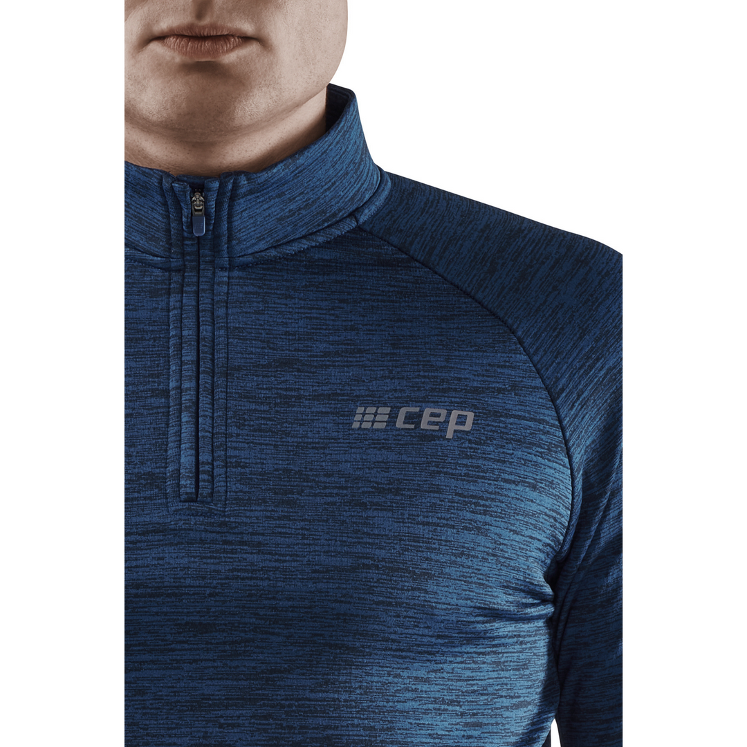 Winter Run Quarter Zip Pullover, Men, Dark Blue Melange, Logo Detail