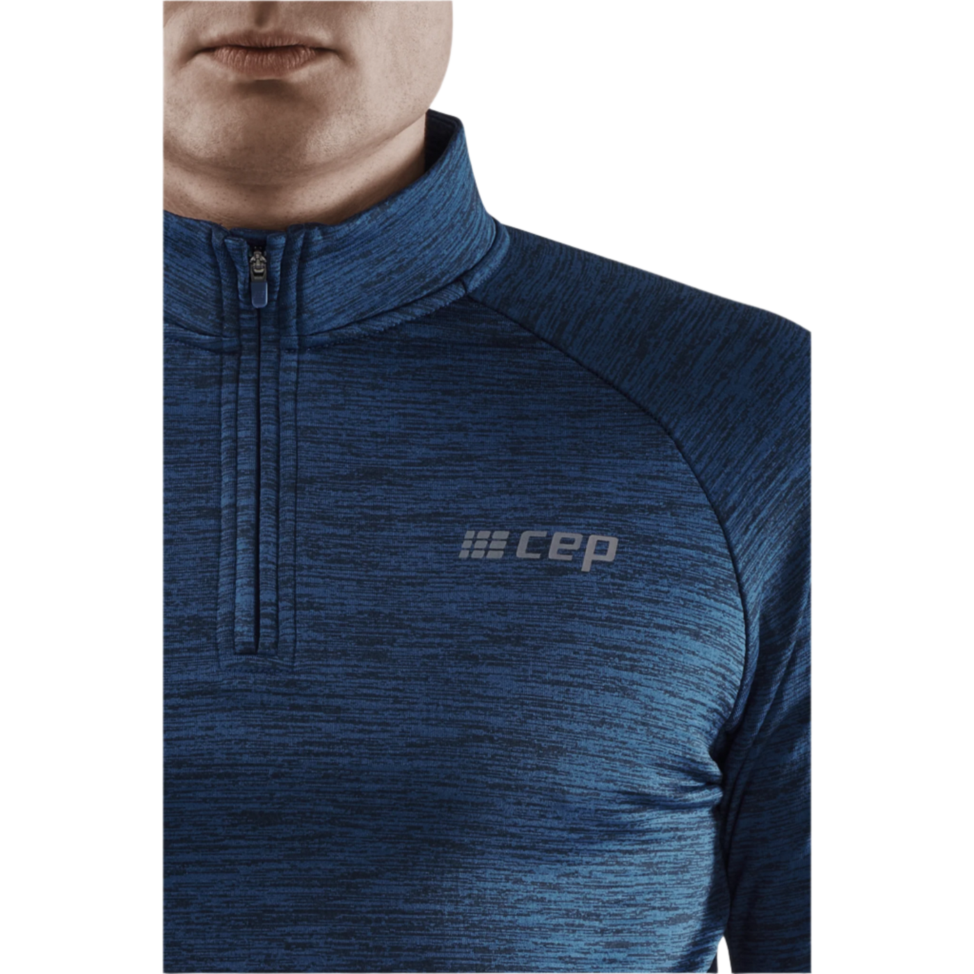 Winter Run Quarter Zip Pullover, Men, Dark Blue Melange, Logo Detail