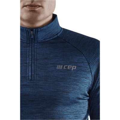Winter Run Quarter Zip Pullover, Men, Dark Blue Melange, Logo Detail