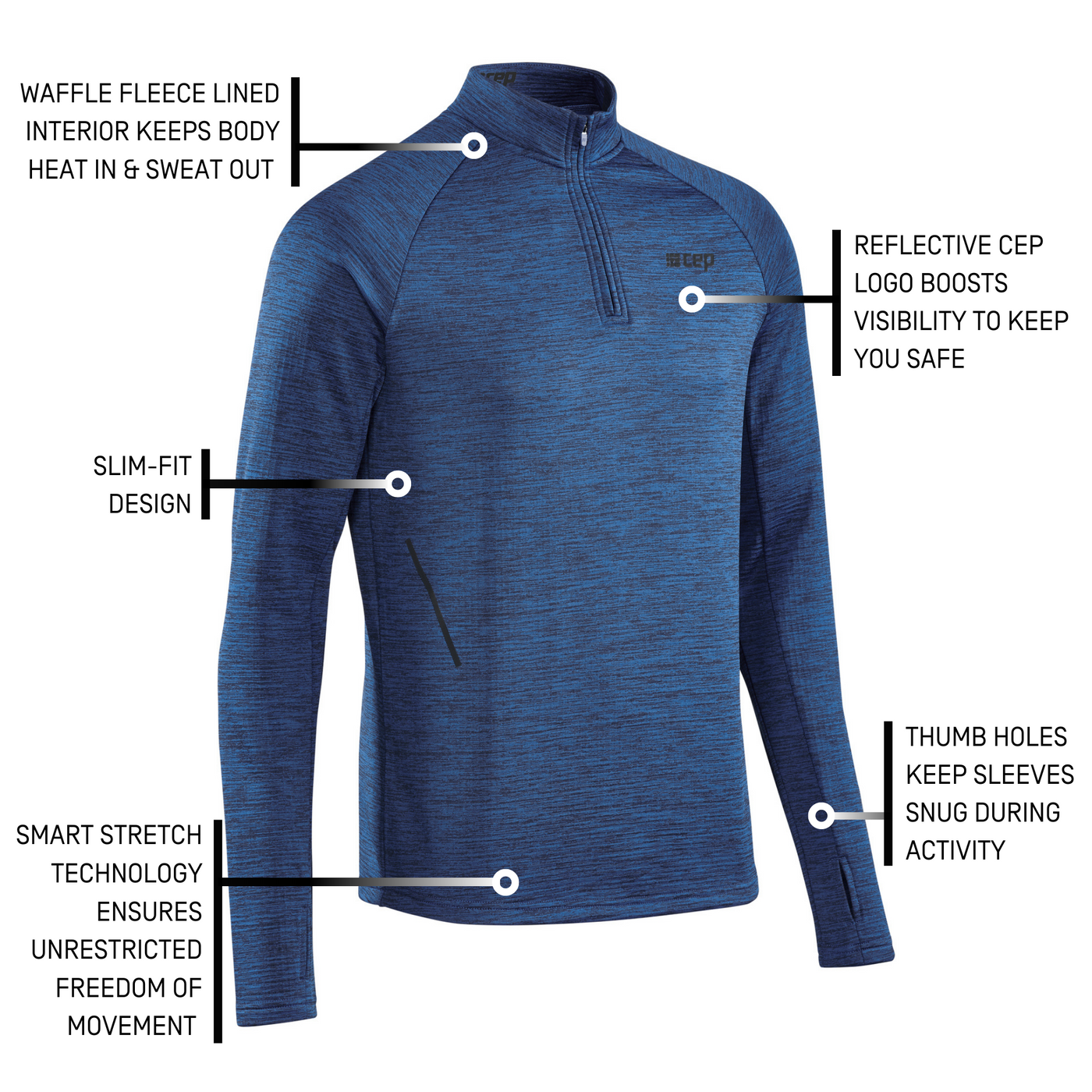 Winter Run Quarter Zip Pullover, Men, Dark Blue Melange, Detail