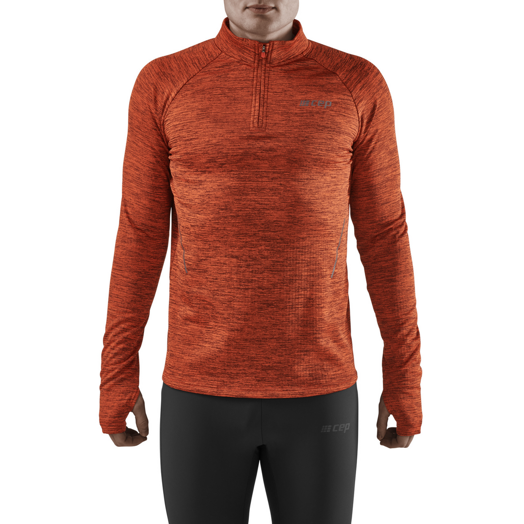 Winter Run Quarter Zip Pullover, Men, Dark Orange Melange