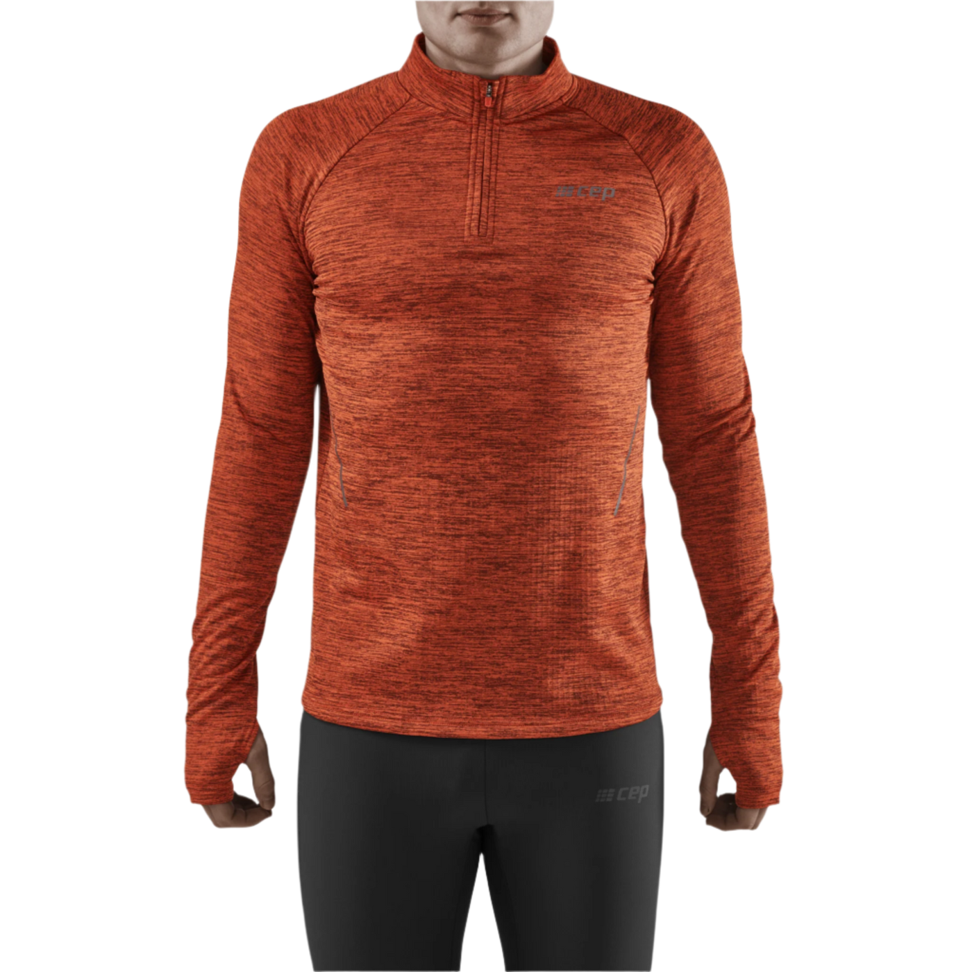 Winter Run Quarter Zip Pullover, Men, Dark Orange Melange