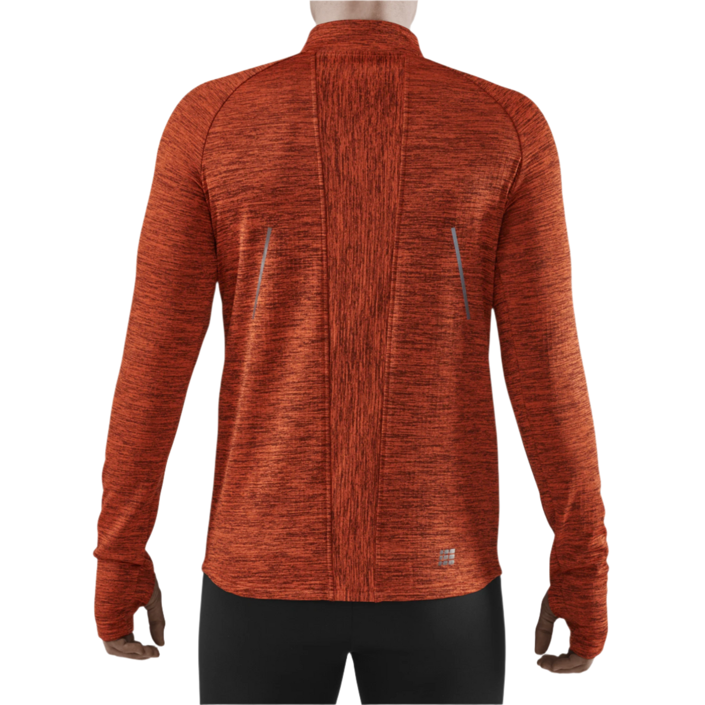 Winter Run Quarter Zip Pullover, Men, Dark Orange Melange, Back View Model