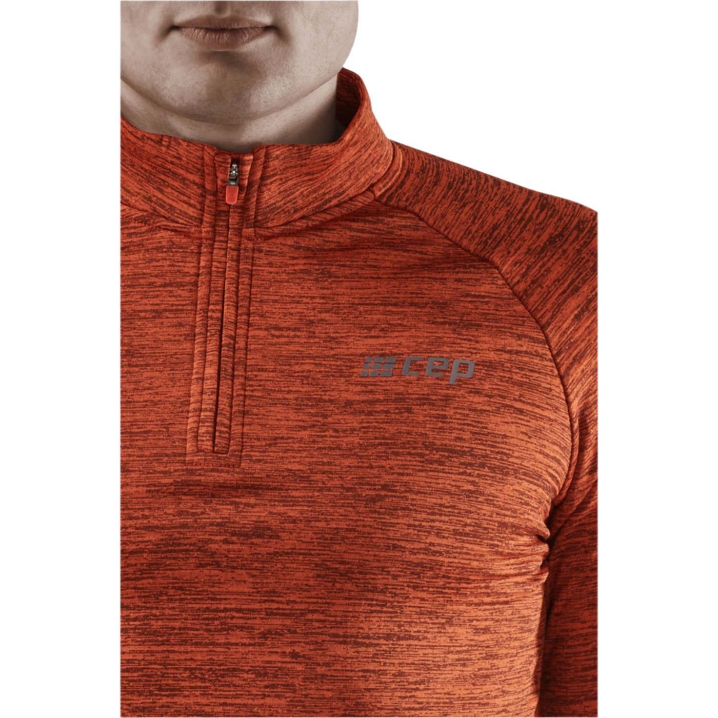 Winter Run Quarter Zip Pullover, Men, Dark Orange Melange, Logo Detail