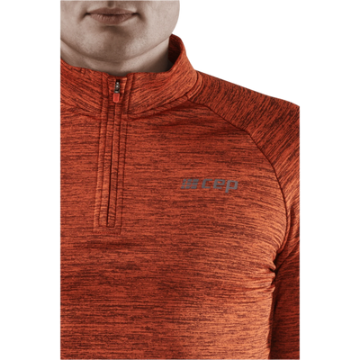 Winter Run Quarter Zip Pullover, Men, Dark Orange Melange, Logo Detail