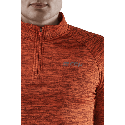 Winter Run Quarter Zip Pullover, Men, Dark Orange Melange, Logo Detail