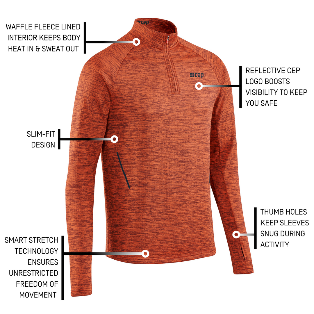 Winter Run Quarter Zip Pullover, Men, Dark Orange Melange, Detail