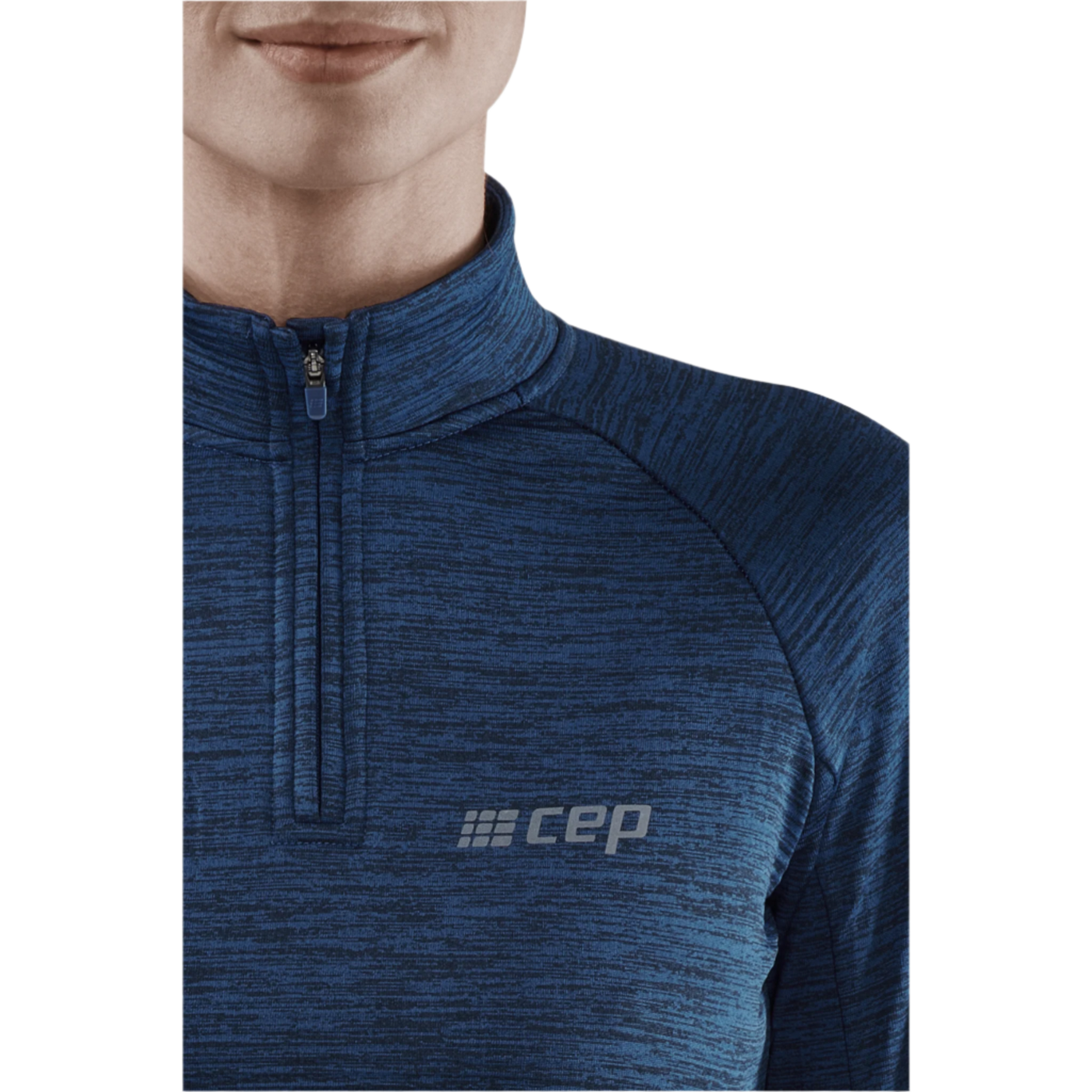 Winter Run Quarter Zip Pullover, Women, Dark Blue Melange, Logo Detail