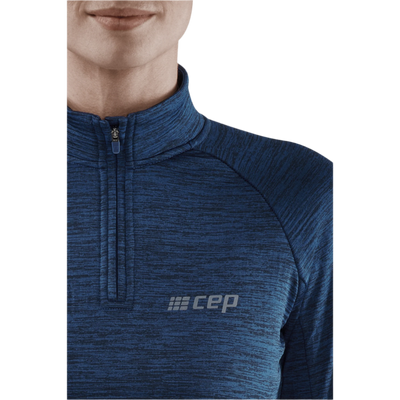 Winter Run Quarter Zip Pullover, Women, Dark Blue Melange, Logo Detail