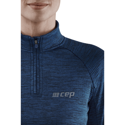 Winter Run Quarter Zip Pullover, Women, Dark Blue Melange, Logo Detail