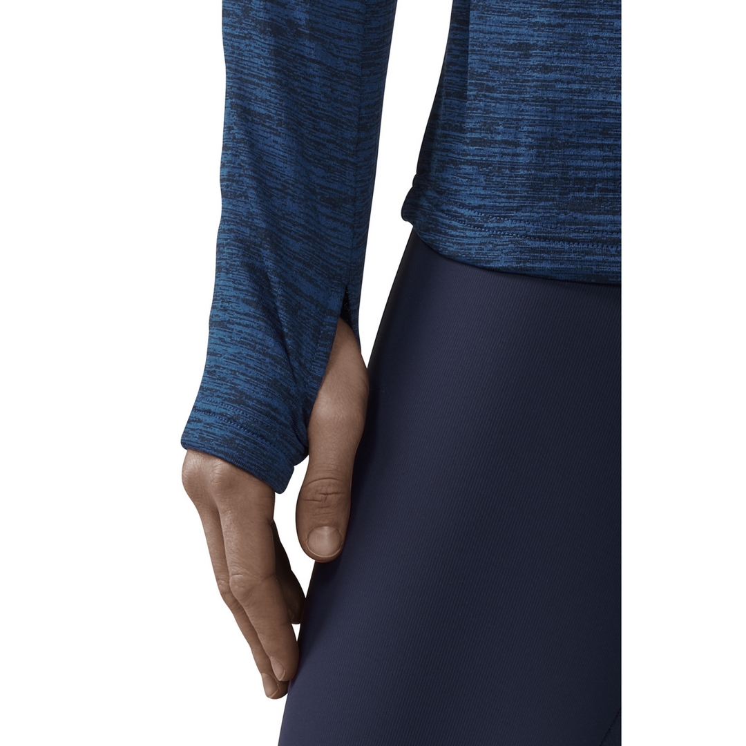 Winter Run Quarter Zip Pullover, Women, Dark Blue Melange, Sleeve Detail