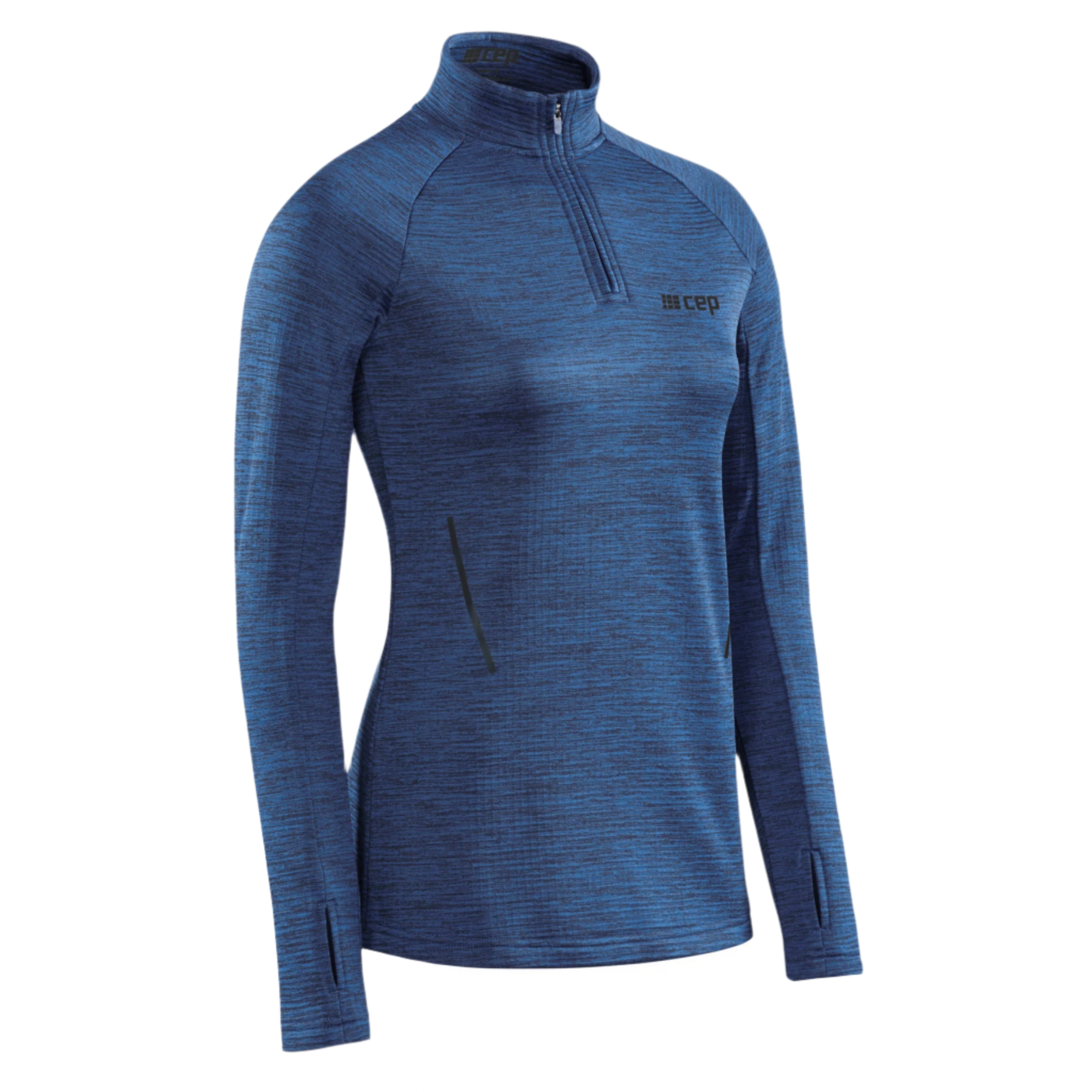 Winter Run Quarter Zip Pullover, Women, Dark Blue Melange, Front View