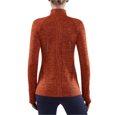 Winter Run Quarter Zip Pullover, Women, Dark Orange Melange, Back View Model