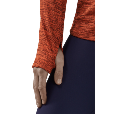 Winter Run Quarter Zip Pullover, Women, Dark Orange Melange, Sleeve Detail
