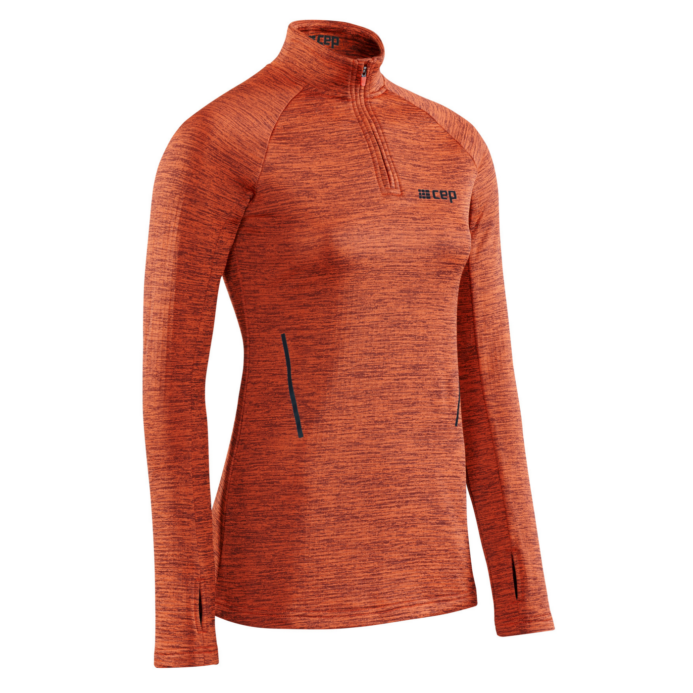 Winter Run Quarter Zip Pullover, Women, Dark Orange Melange, Front View