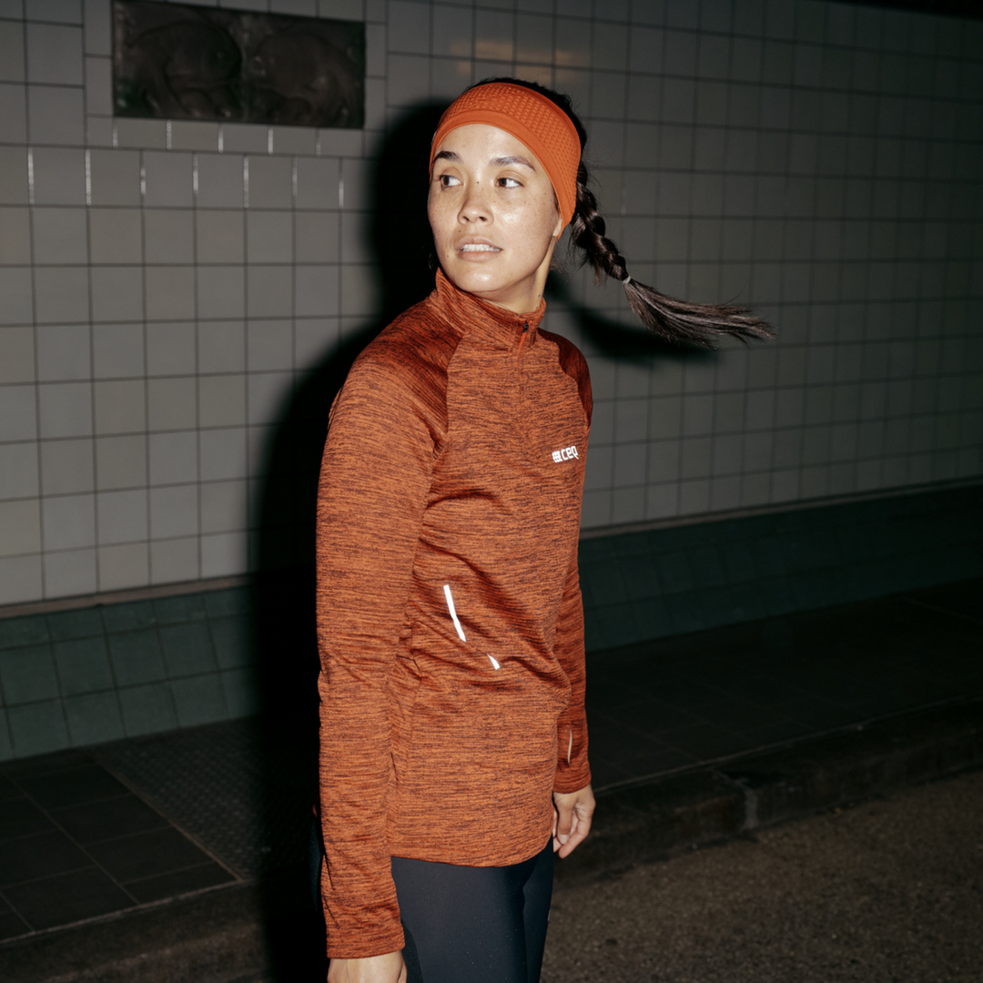 Winter Run Quarter Zip Pullover, Women, Dark Orange Melange, Lifestyle