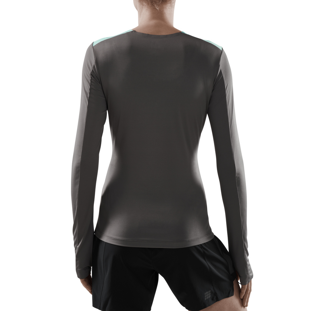 Chevron Long Sleeve Shirt, Women, Ocean/Grey, Back View Model