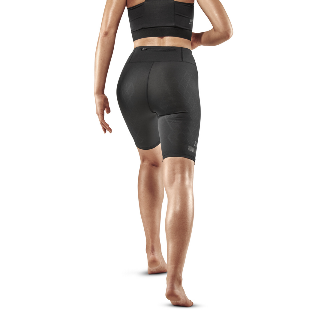 Shorts de suporte de corrida, feminino, preto, modelo com vista traseira