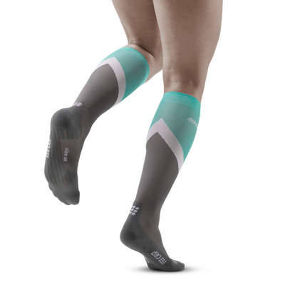 Chevron Tall Compression Socks, Men, Ocean/Grey, Back View Model