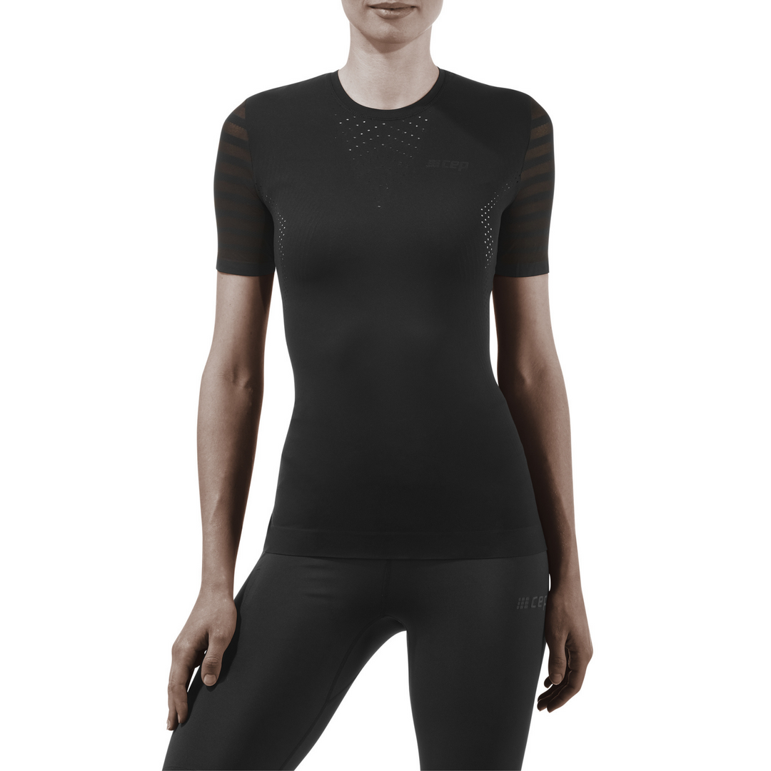 Camisa ultraleve de manga curta, feminina, preta