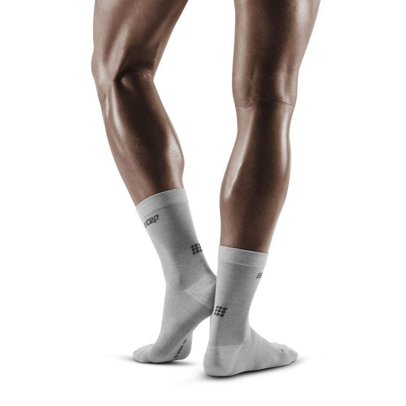 Allday Merino Mid Cut Compression Socks, Men, Light Grey, Back View Model