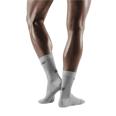 Allday Merino Mid Cut Compression Socks, Men, Light Grey, Back View Model