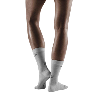 Allday Merino Mid Cut Compression Socks, Women, Light Grey, Back View Model