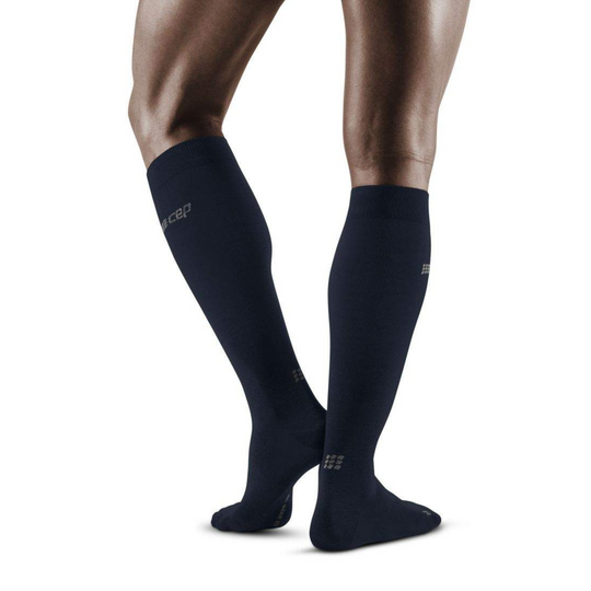 Allday Merino Tall Compression Socks, Men, Dark Blue, Back View Model