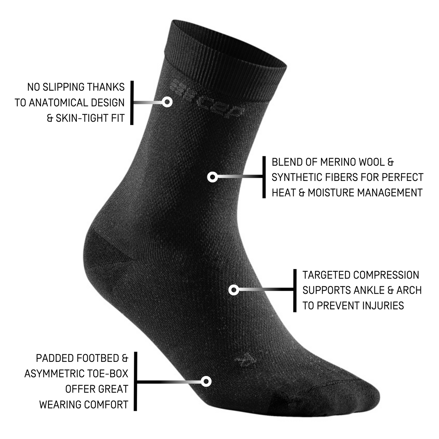 Allday Mid Cut Compression Socks, Men, Black, Details