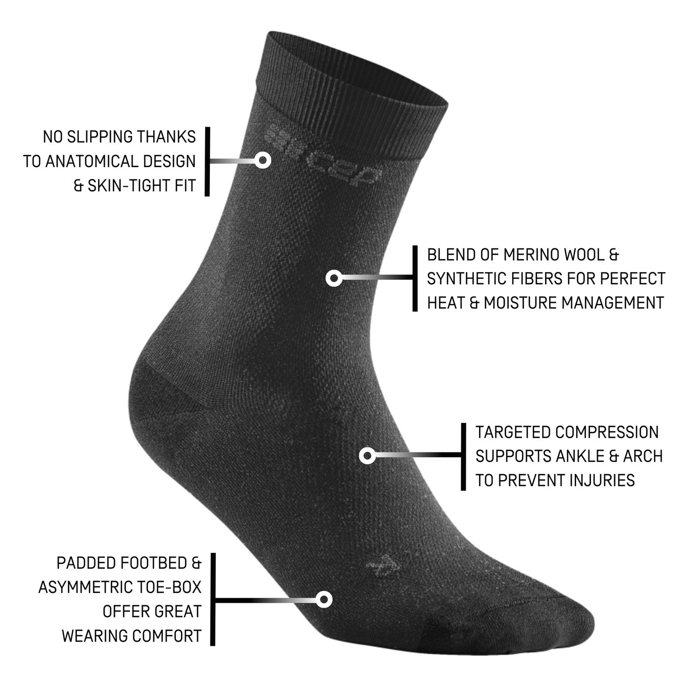 Allday Mid Cut Compression Socks, Women, Dark Grey, Details