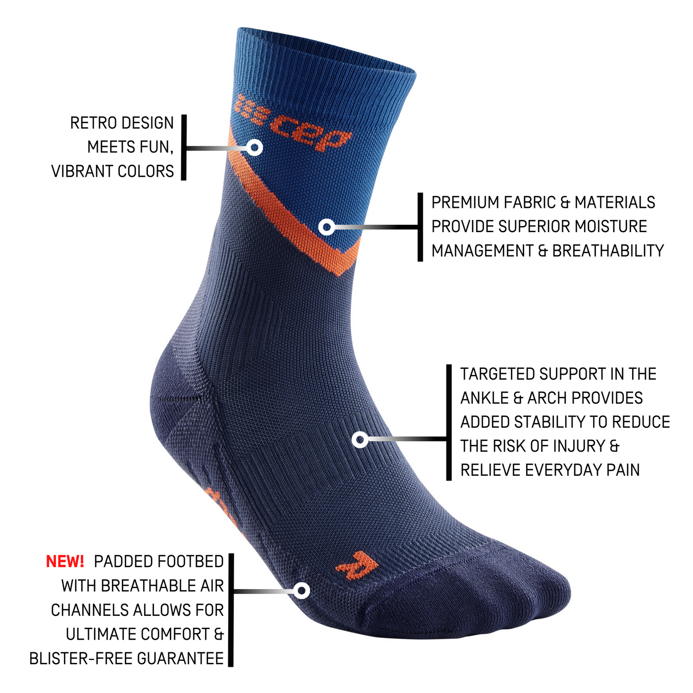 Chevron Mid Cut Compression Socks, Men, Peacoat/Blue, Details