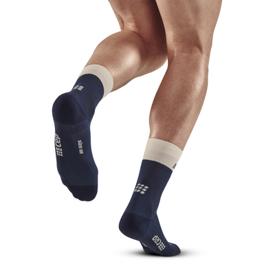 Bloom Mid Cut Compression Socks, Men, Blue/White, Back-View Model