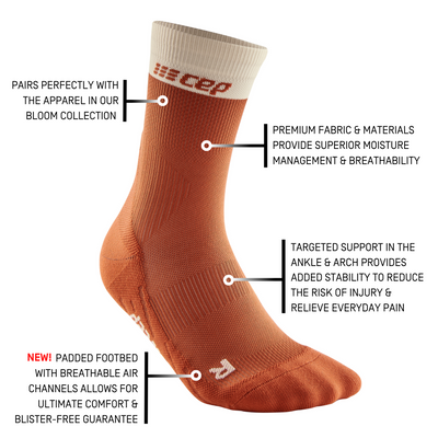 Bloom Mid Cut Compression Socks, Men, Ginger/White, Details
