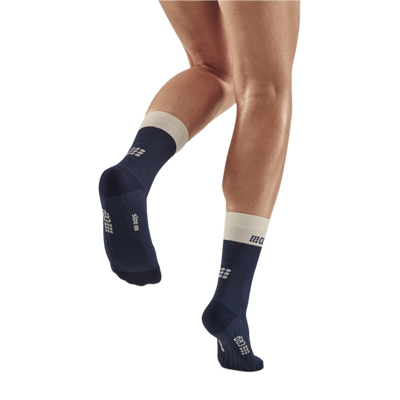 Bloom Mid Cut Compression Socks, Women, Blue/White, Back-View Model