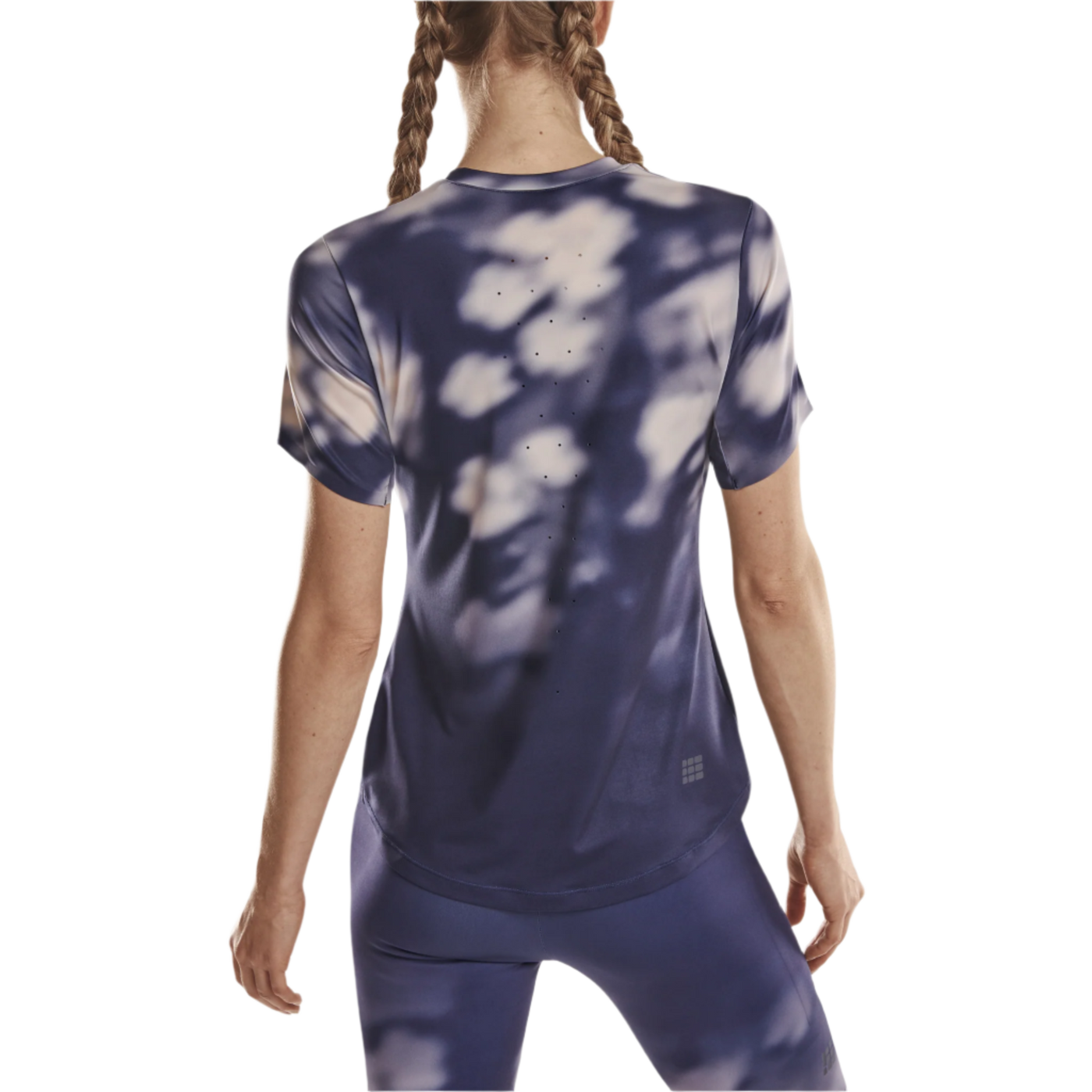 Bloom Short Sleeve Shirt, Women, Blue Bloom, Back-View Model