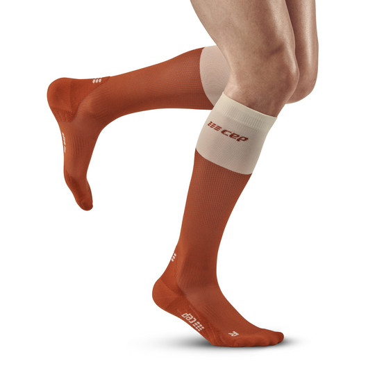 Ανθισμένες ψηλές κάλτσες συμπίεσης, ανδρικές, τζίντζερ/λευκές