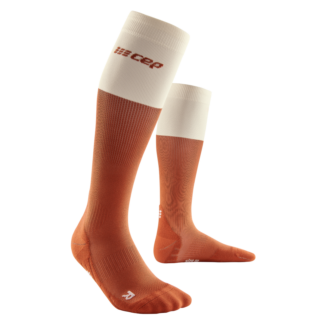 Ανθισμένες ψηλές κάλτσες συμπίεσης, ανδρικές, τζίντζερ/λευκό, μπροστινή όψη