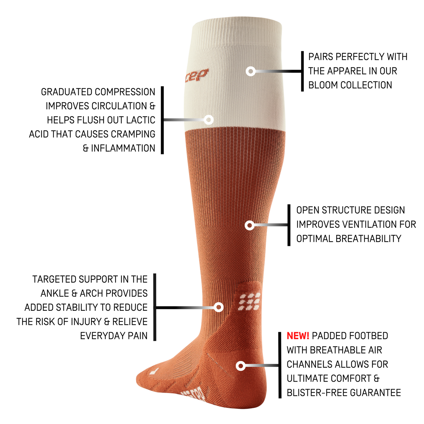 Bloom Tall Compression Socks, Men, Ginger/White, Details