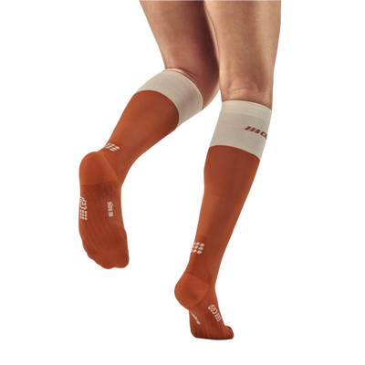 Bloom Tall Compression Socks, Women, Ginger/White, Back-View Model