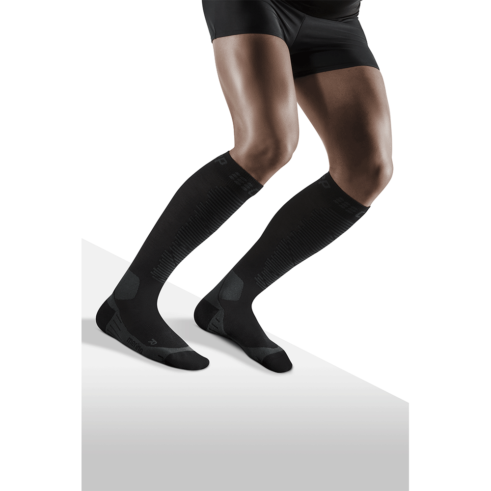 Ski Merino Tall Compression Socks, Men, Black/Anthracite, Front View Model