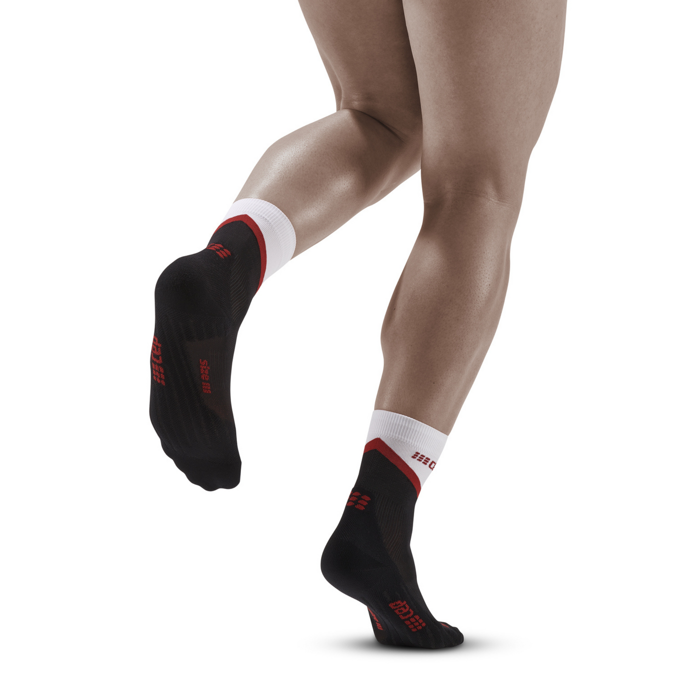 Chevron Mid Cut Compression Socks, Men, Black/Red, Back View Model